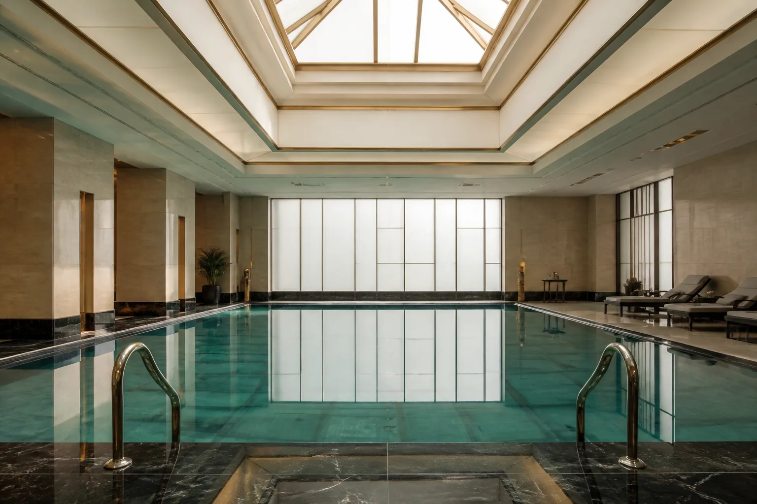 Indoor heated pool with marble edges
